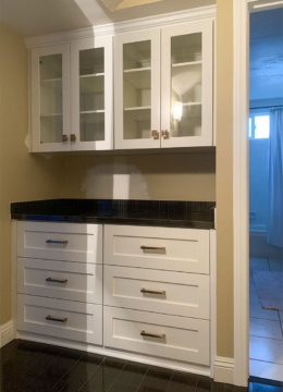Closet in Thousand Oaks and sitting kitchen bench in Encino 1